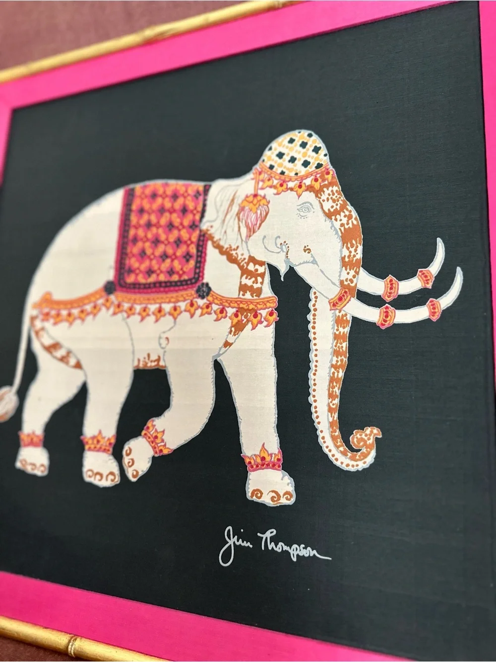 Jim Thompson Decorative Elephant fabric Wall Art in Hot Pink & Black